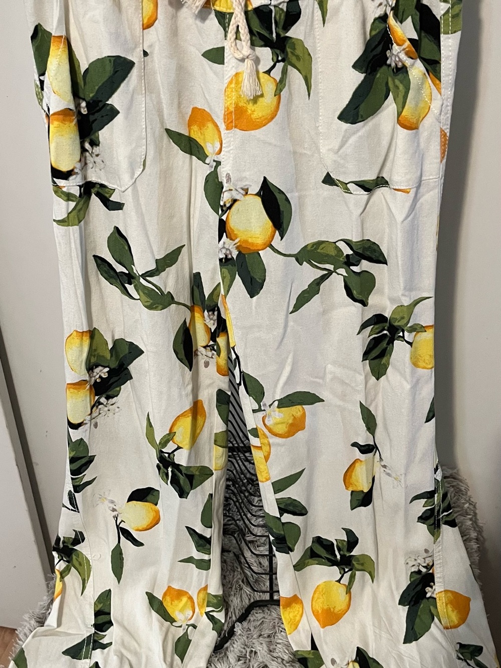 Women's White Lemon-Print Linen Pants